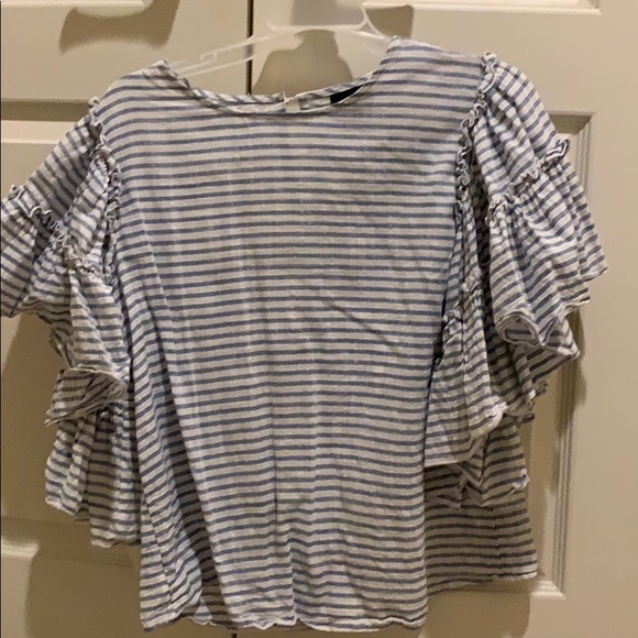Who What Wear Striped Ruffle Sleeve Top - Picture 1 of 4
